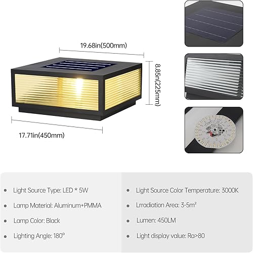 Miniatura 8 de Luz solar para exteriores con control remoto, moderna tapa de columna cuadrada negra, lámparas LED con energía solar para exteriores, lámparas de