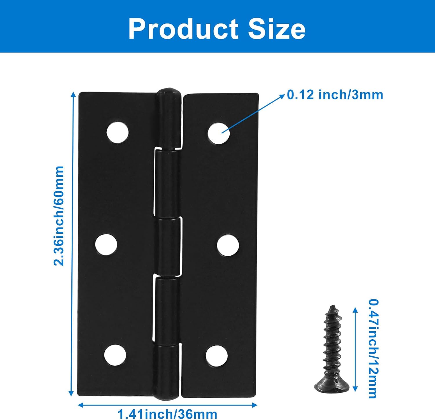 12Pcs Black Door Hinges, 2.5 Inch Small Cabinet Hinges Metal Folding Butt Hinge with Mounting Screws, Window Hinges for Wooden Box, Jewelry Box, Bedroom Door, Cabinet Door thumbnail