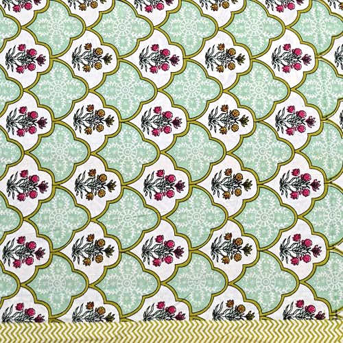 Image of India 100% Pure Cotton Jaipuri Printed Double Bedsheet with 2 Pillow Covers | Traditional Sanganeri Floral Design | Soft Breathable Fabric | King Size Bedsheet for Bedroom (Kaya57)