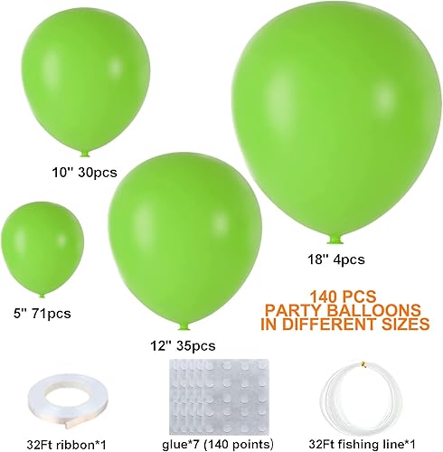 Miniatura 2 de Bonropin Kit de arco de guirnalda de globos de color verde lima, 140 unidades, 5101218 pulgadas, látex mate, diferentes tamaños, como decoración de