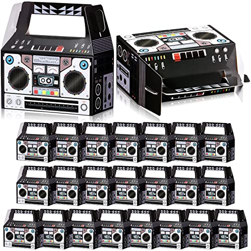Zonon 24 Pcs 80s Party Favors Boxes 90s Novelty Boom Box Party Decoration Gift Treat Goodie Candy for Retro Radio Hip Hop Theme Table Centerpieces 4.8 x 2.4 x 5.2 Inch(80s)