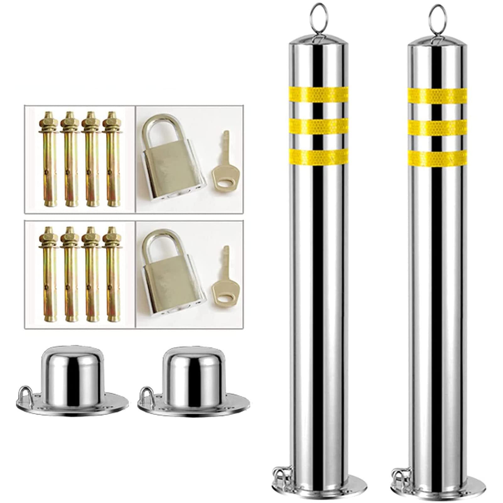 Poteau de sécurité fixe en acier inoxydable 76x800 mm avec bandes réfléchissantes lot de 2