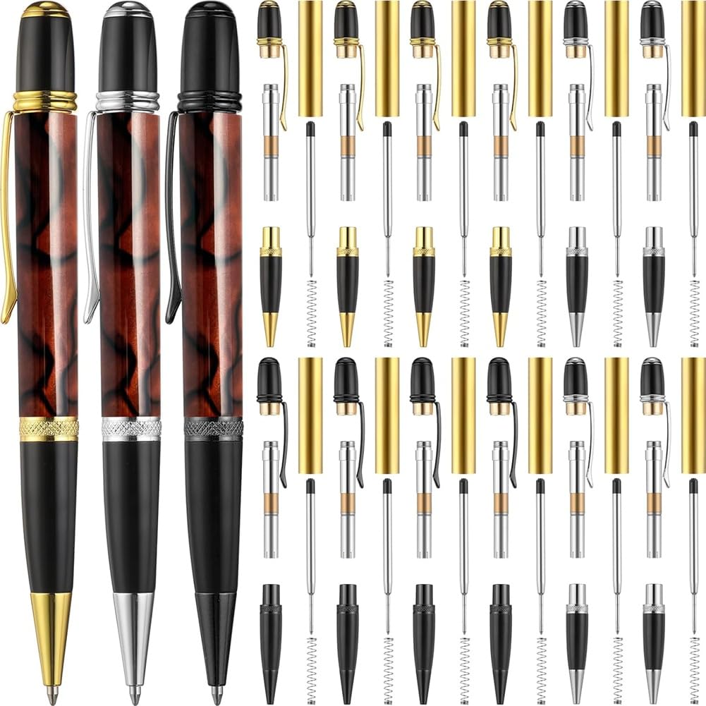 Crafts Classroom 12er-Pack Holzstift-Set mit Drehbarem Kugelschreiber und Kupfer-Drehteller