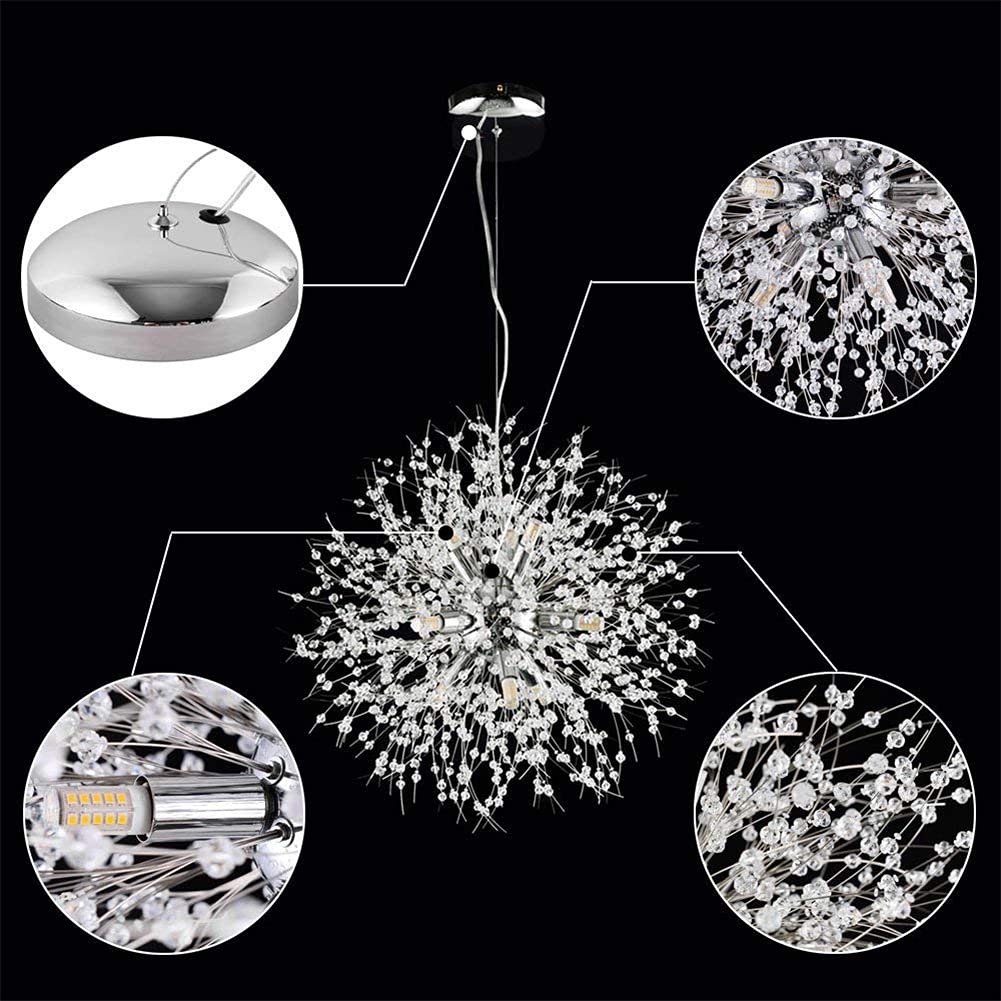 Modern Kronleuchter Kristalle, Modern Creative Feuerwerk Lampe Sputnik Hänge Leuchten, Löwenzahn Deckenlampe Höhenverstellbar, G9 Fassung Pendelleuchte für Schlafzimmer, Wohnzimmer, Esszimmer