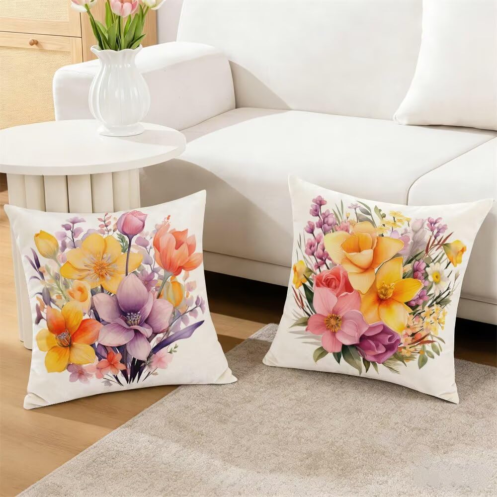 Federe Cuscini Divano 60x60 cm Federe Morbido Copricuscini Primavera in Velluto, 2 Pezzi Copri Cuscini per Divano Moderno Quadrati Decorativi Federa Cuscino Fiori per Camera da Letto Soggiorno (IU47)
