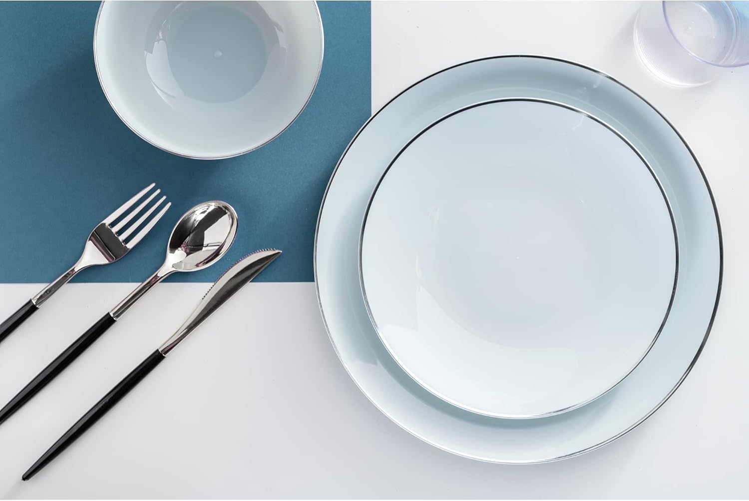 Trendables Disposable Plate Set with Cutlery - Sage Silverware Set Includes 40 Plastic Plates, Forks, Spoons, Knives and Dessert Spoons