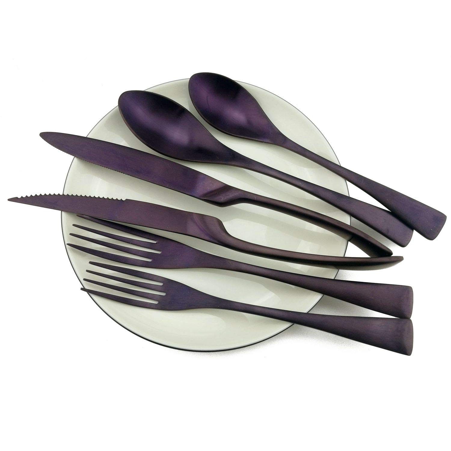 Flatware Set for 4, Luxury 24-Pieces Purple Plated Copper Color 18/10 Stainless Steel Flatware Sets Spoons Knives and Forks Set, Silverware Service for 4