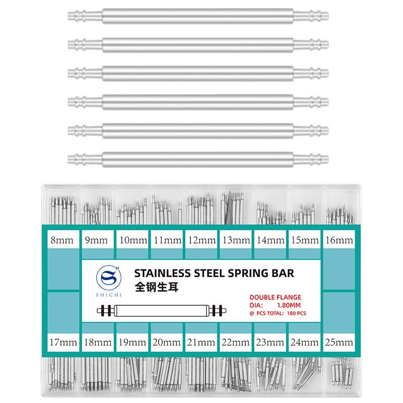 Barrettes à ressort pour montre en acier inoxydable : lot de 180 pompes de 1,3 à 1,8 mm