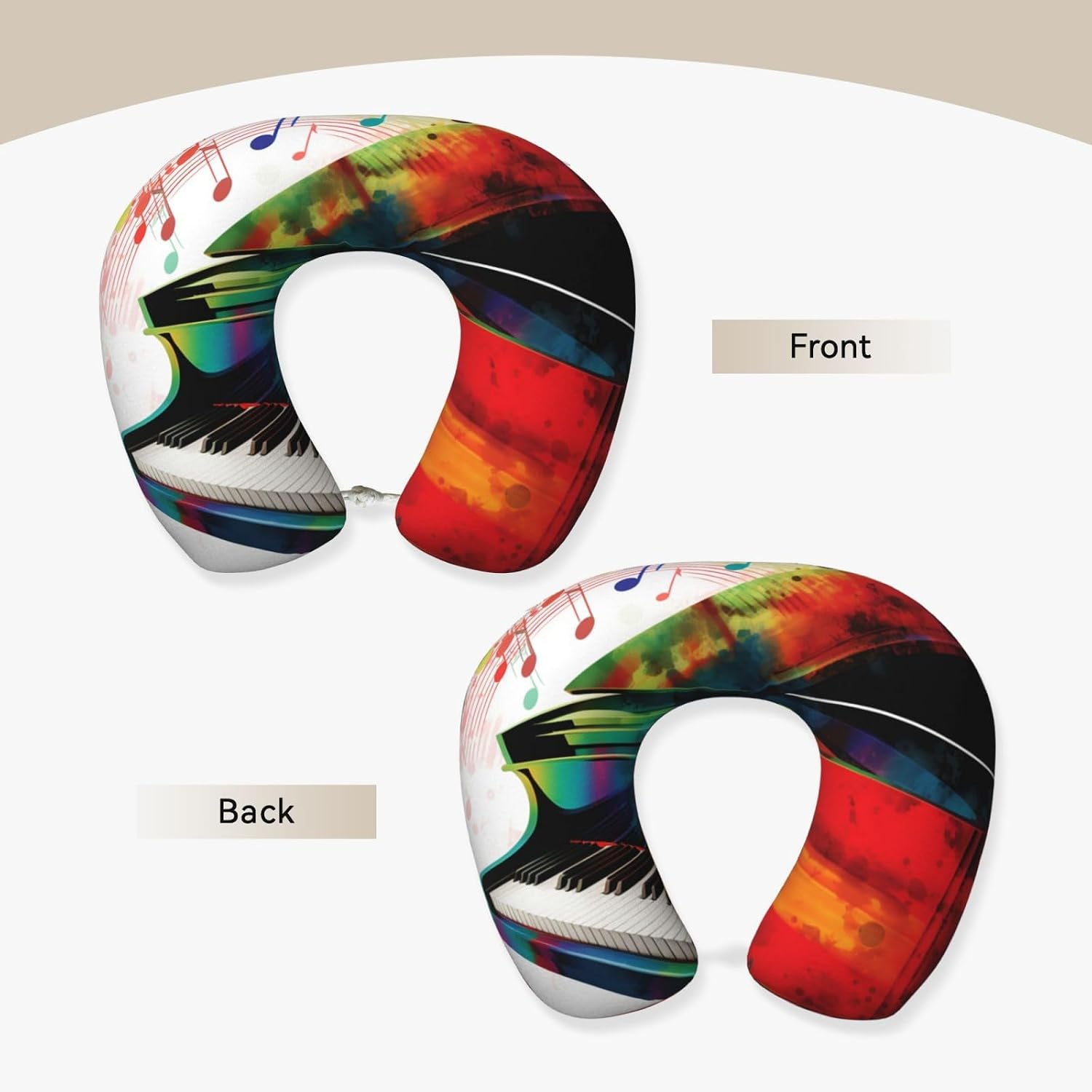 Memory Foam Travel Pillow Soft U-Shaped Neck Pillow Comfortable Colorful Piano Keyboard Music Head Support Pillow Travel Accessories for Sleeping Rest Airplane Car and Office image 3