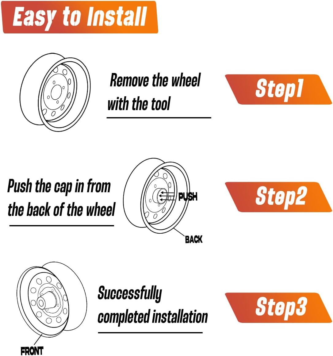 4-Pack Trailer Push Through Center Caps and Trailer Wheel Lug Sets - 4.9in Wheel Center Caps Chrome Wheel Cover Carbon Steel Hub Cap with 32 Chrome Capped 9/16″-18 Lug Nuts for Truck RV