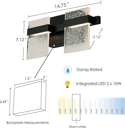 Miniatura 20 de EGLO Lighting USA 204488A - Lámpara de tocador LED de Madrona Collection 30.75 pulgadas, color negro