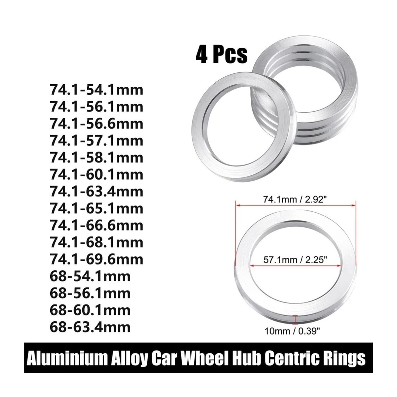 Distanziale Cerchi 4 Pezzi OD 74.1 Mm 68 Mm A ID 54.1mm 56.1mm 56.6mm 57.1mm Anelli Centraggio Mozzo Dell'auto Distanziatore Centrale Foro Della Ruota Lega Alluminio Distanziali Ruota(68-56.1mm 4pcs)