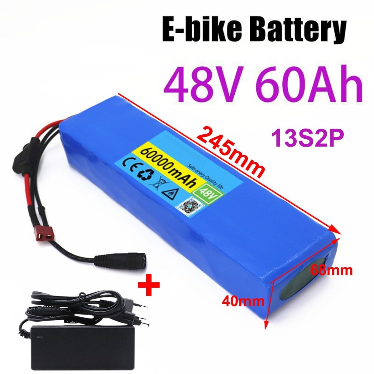 48V 60Ah E-Bike Akku Für Elektroroller 13S2P Wiederaufladbarer Ersatzakku Faltbare Roller Batterie Mit 54.6V Ladegerät Eingebauter BMS Für 200-1000W Skateboard-Motoren