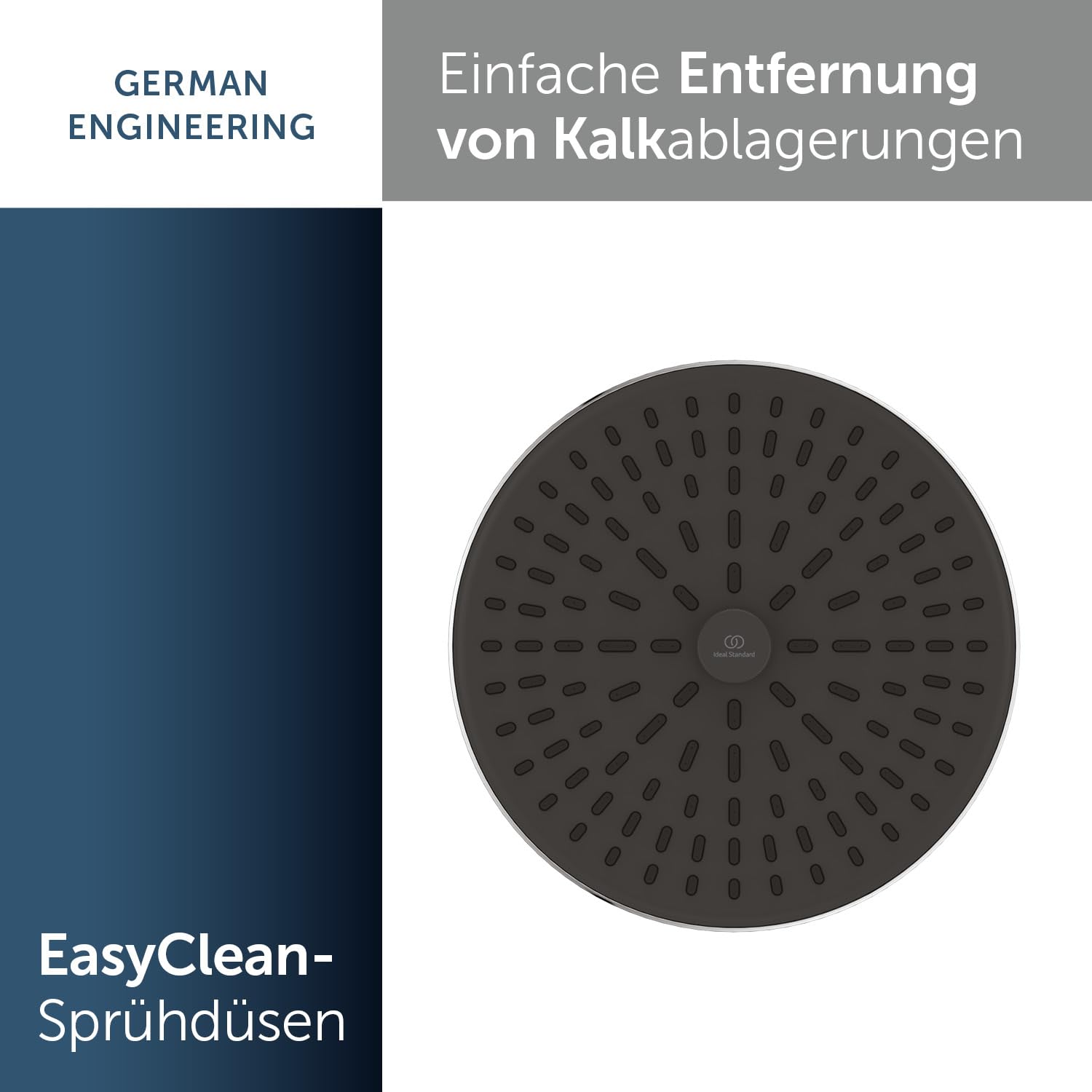 Ideal Standard Idealrain Alu+ 2-Funktionskopfbrause, mit zwei Strahlarten (SilkRain und Rain) per Drehumschaltung, wassersparende Regenbrause mit EasyClean-Düsen – Chrom (260x91x260 mm)