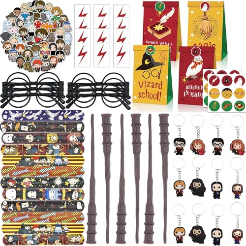 110 Unidades De Relleno De Bolsas De Fiesta Para Niños, Tema Brujo, Juguetes Pinata A Juego Con Bandas Para Tapas, Palillos, Gafas, Pegatinas, Llaveros, Bolsas De Regalo, Regalos De La Suerte