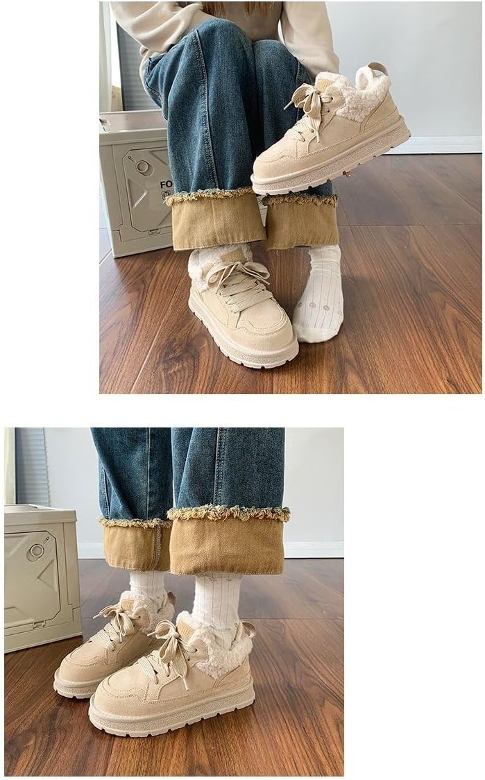 Women's Faux Fur Lined Snow Booties, Water-Resistant Suede Leather Lace-Up Ankle Boots with Thick Sole for Winter Warmth and Daily Comfort