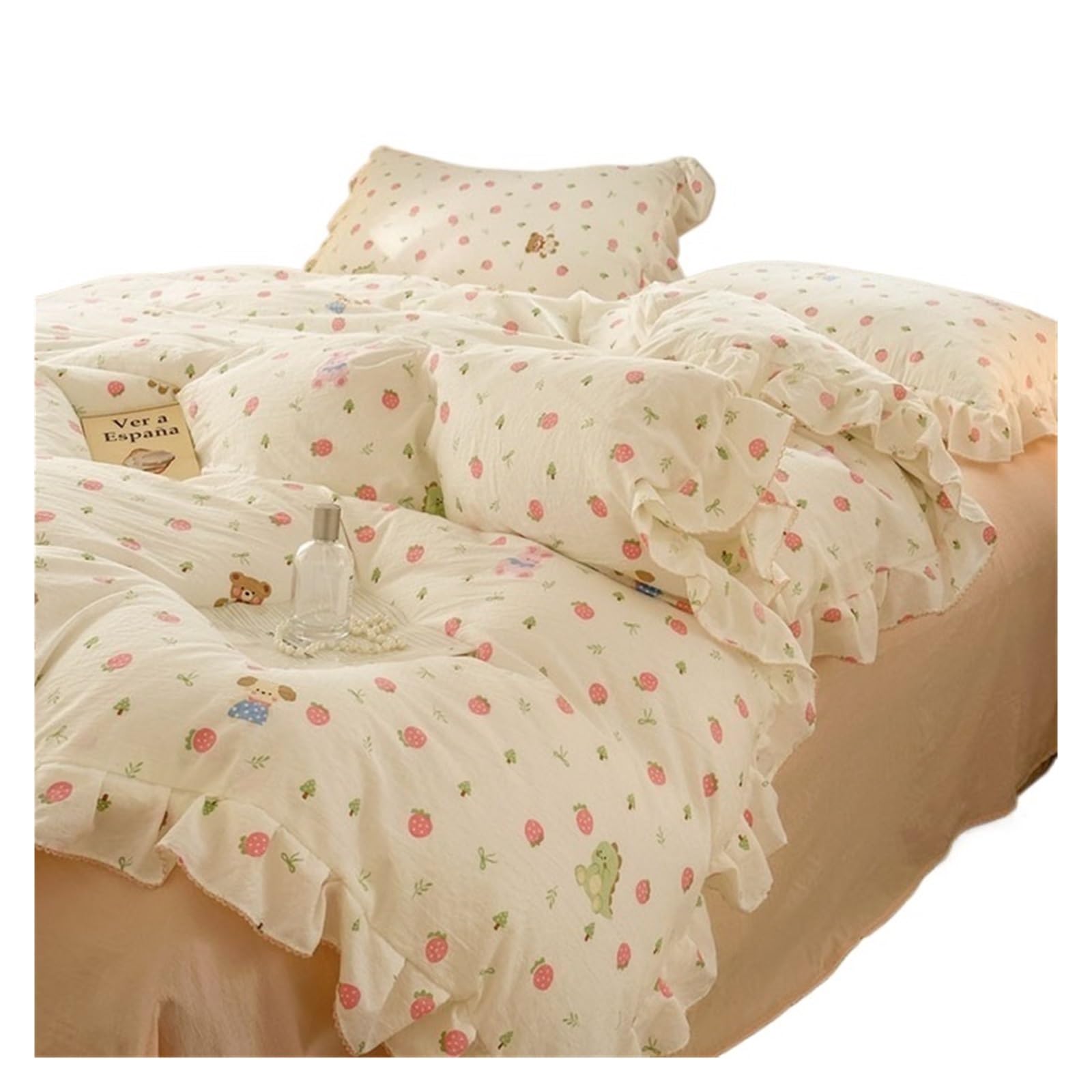 GCYEIDMA Ruffle Duvet Cover Bedding Sets Ruffle Lace Bow Quilt Cover Romantic Bedclothes Decor Woman Bedroom Duvet 4pcs(Color 3)