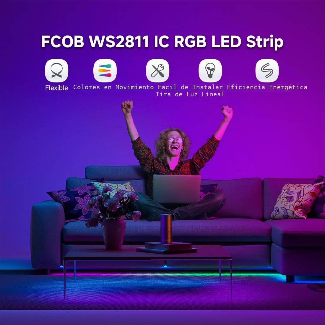 SEZO 24V FCOB COB WS2811 IC RGB LED Tira de Luz 5M 2880LEDs Alta Densidad de Luz Pixel Color de Ensueño LED Tira Ancho 10mm IP30 No Impermeable PCB Negro para Hogar Fiesta DIY