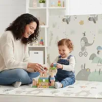 Tapete Infantil Dobrável Térmico e Emborrachado 150x200cm 8mm - Tapete de Atividades Bebê Antiderrapante Impermeável Tatame Isolante para Criança Grande Macio Dupla Face + Bolsa de Transporte (Urso)