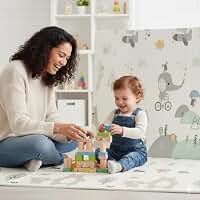 Tapete Infantil Dobrável Térmico e Emborrachado 150x200cm 8mm - Tapete de Atividades Bebê Antiderrapante Impermeável Tatame Isolante para Criança Grande Macio Dupla Face + Bolsa de Transporte (Urso)