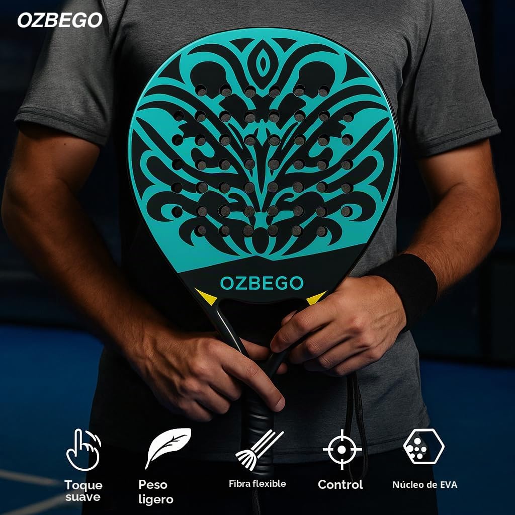 Pala de pádel de carbono completo con funda, 2 overgrips, muñequera y protector de pantalla – Ligero y duradero – Para principiantes y avanzados