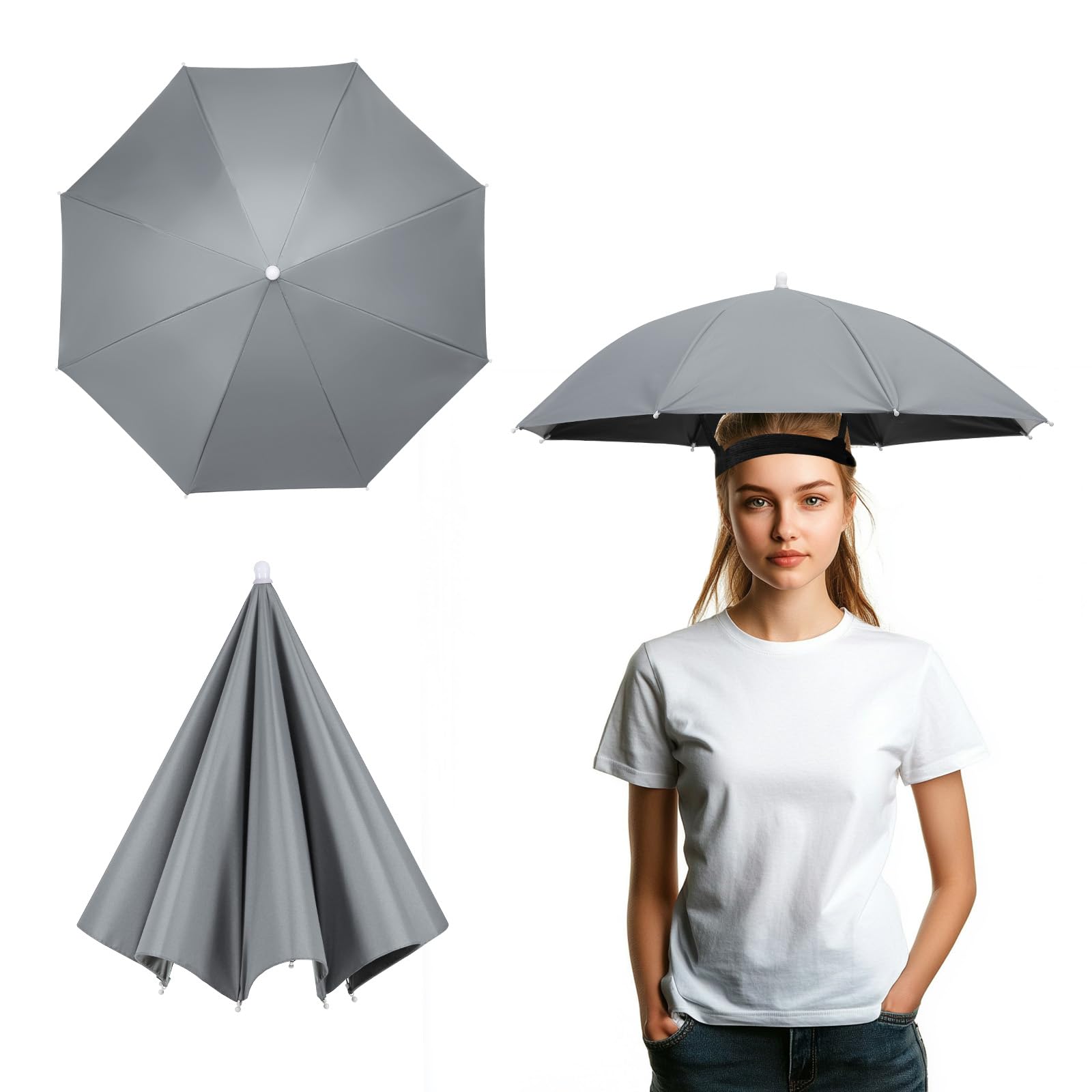 YELARXI Umbrella Hat, Fishing Hat Hands Free Waterproof Adjustable Sun Rain Cap Hat with Elastic Band Fit for Women Men Fishing Camping Gardening Beach Sunshade Outdoor(Gray)