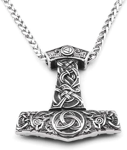Miniatura 2 de Gungneer Triskele Triquetra Valknut Mjolnir Thors - Collar con colgante de martillo de acero inoxidable, accesorios vikingos nórdicos para hombre