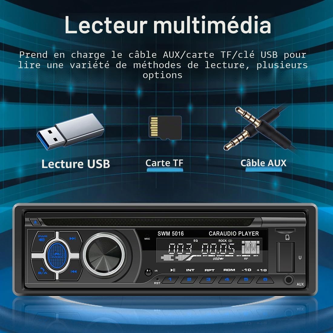 Autoradio stéréo Bluetooth avec lecteur CD VCD DVD 1 DIN 12 V RDS/FM/AM avec Bluetooth mains libres/USB/SD/AUX/Localiser et trouver une voiture/voix