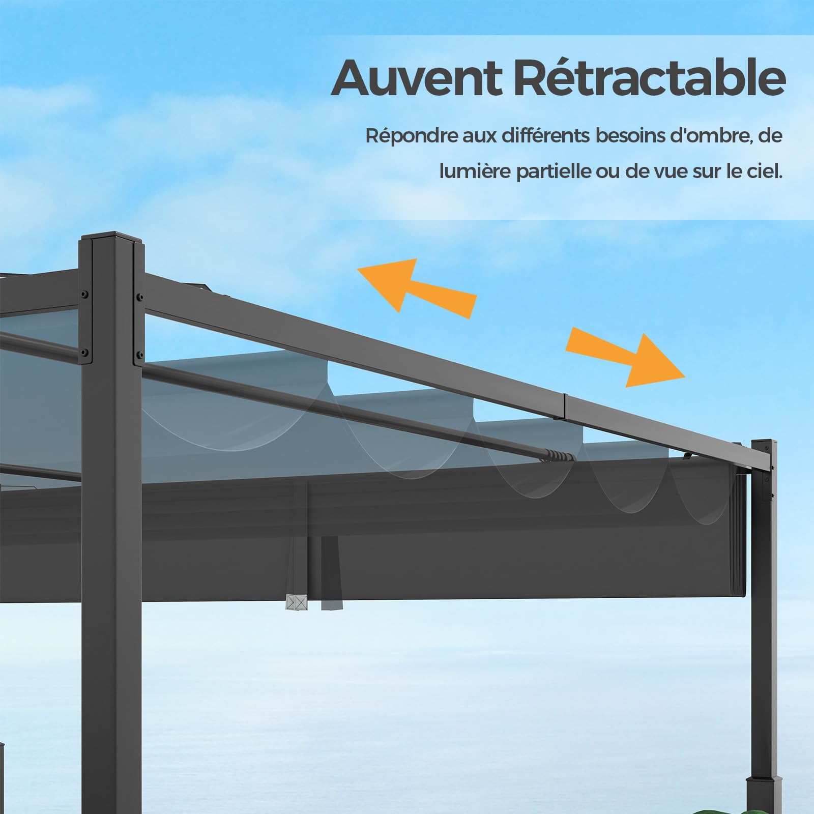COSTWAY Pergola d'Extérieur Rétractable Coulissante 3x3m, Tonnelle de Jardin Abri Structure Métal Robustes Pavillon Moderne Pare-Soleil, pour Jardin, Patio, Cour, Terrasse (Gris)