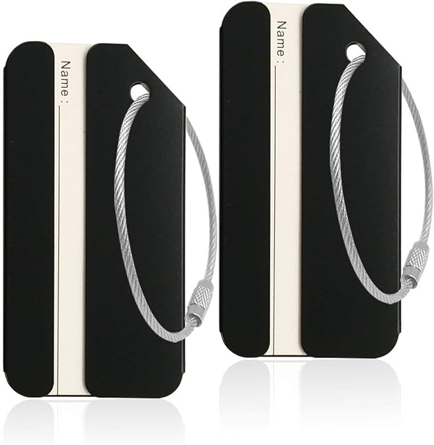 Aluminum Luggage Tag for Luggage Baggage Travel Identifier by Ovener (Black 2 Pcs)