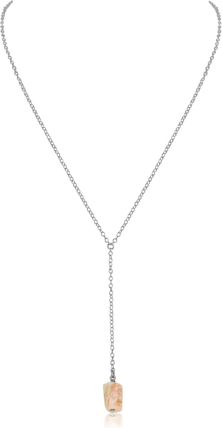 Luna Tide Pink Peruvian Opal Raw Nugget Lariat in Stainless Steel