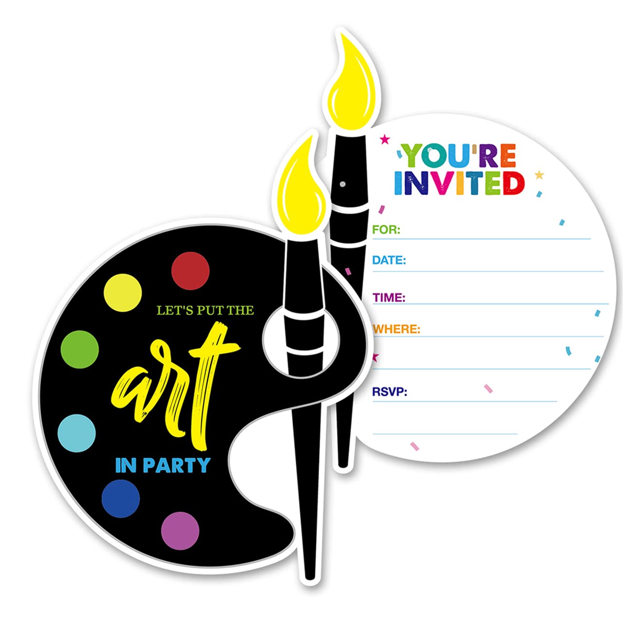 Opomzk Colorful Painting Art Party Invitations with Envelopes, 20 Set Color Palette Shaped Invitations Birthday Bday Girls Boys Party Invites Supplies Favors, Double-Sided