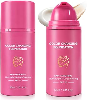 Color Changing Foundation, Color Changing Foundation for Mature Skin 30ml*2 | Skin Tone Adapting Liquid Foundation Makeup, Light to Medium Coverage, Long-Lasting & Buildable Foundation for Natural Finish