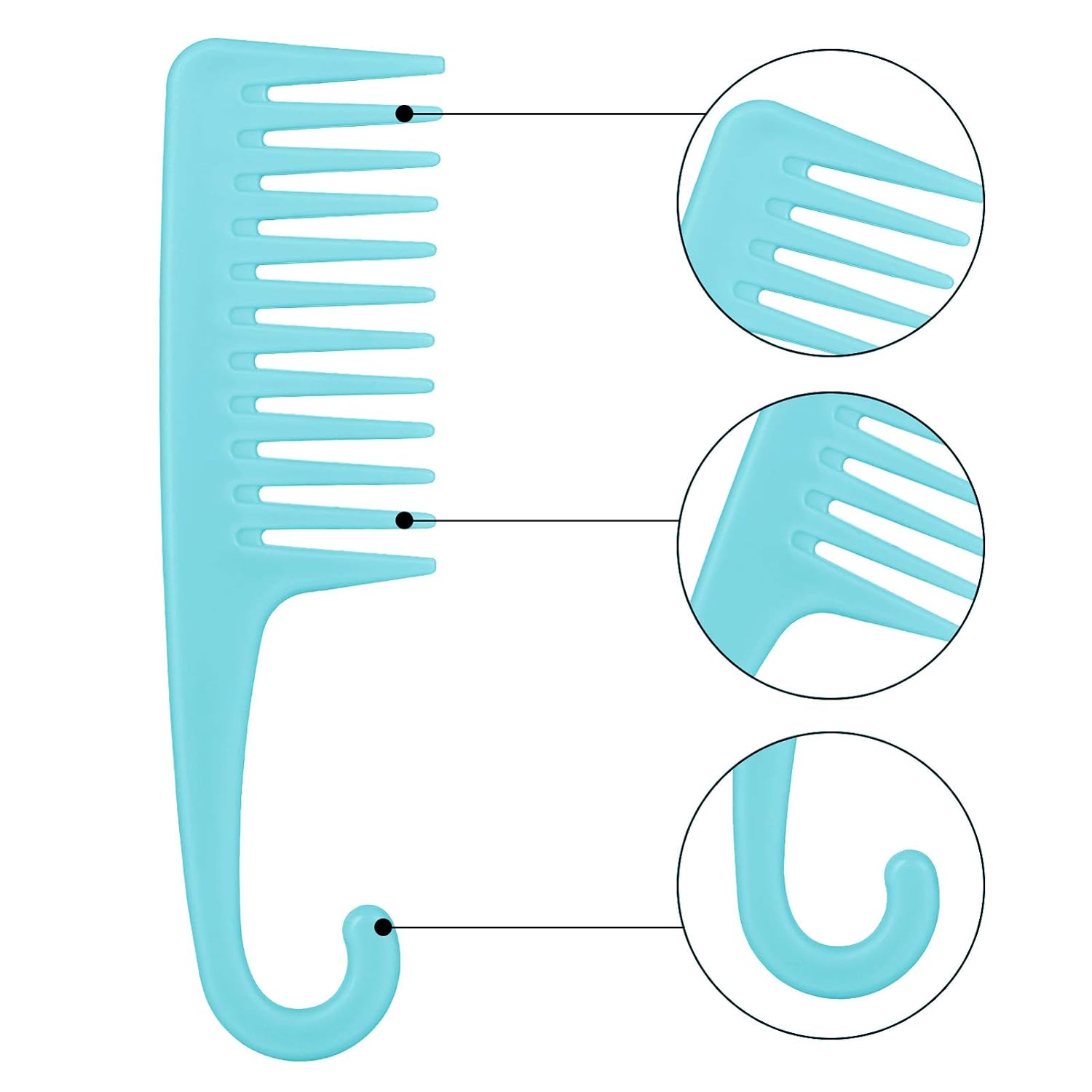 Wide Tooth Comb Shower Combs:2Pcs Wide Tooth Comb for Women,Detangler Shower Comb with hook,Good for Curly Hair Wet Dry Long Straight Hair(Blue)