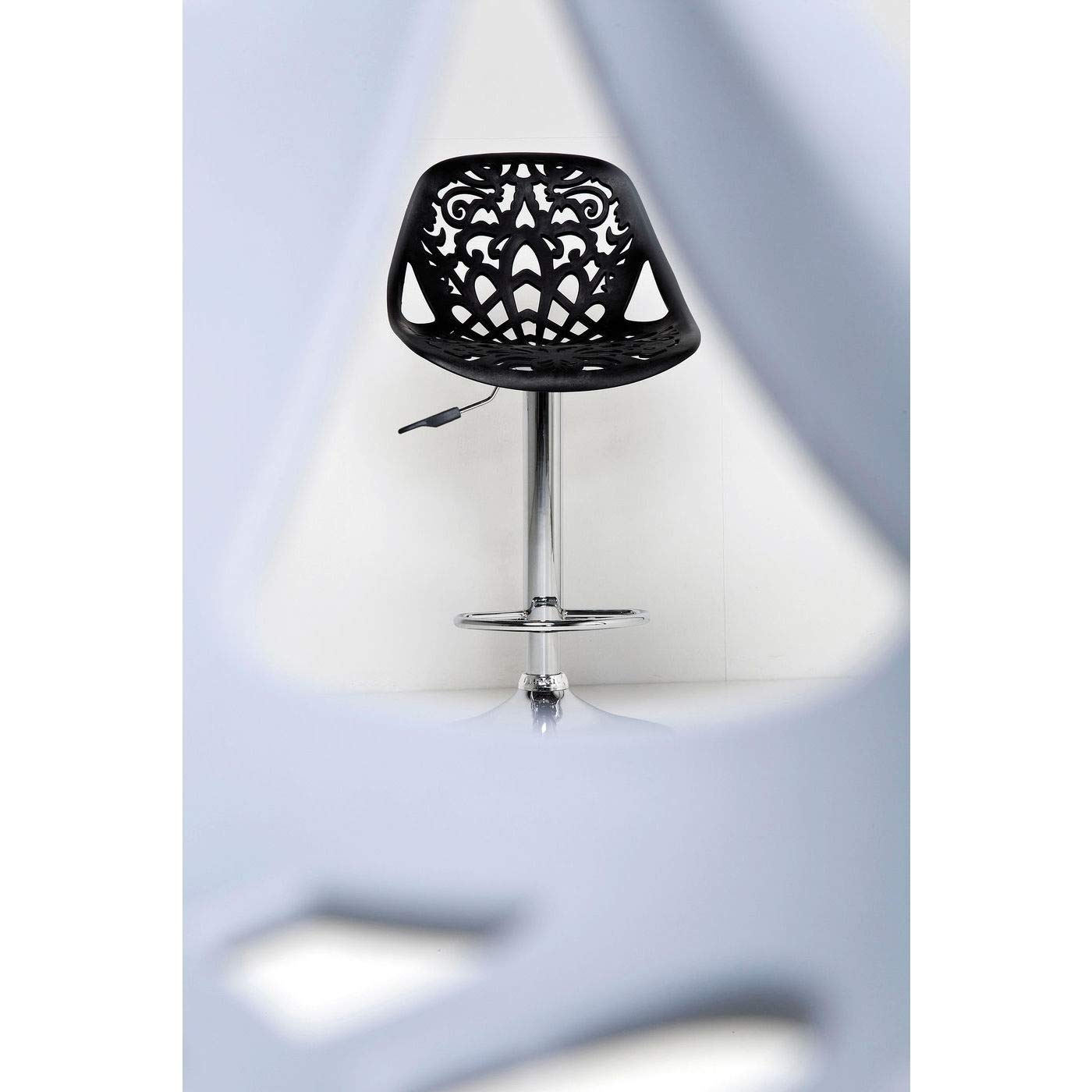 Kare Design Barhocker Ornament, moderner, massiver Design-Tresenstuhl mit Rückenlehne, höhenverstellbar, mattweiß-silber, chrom, 50 x 44.5 x 85 cm (H/B/T)