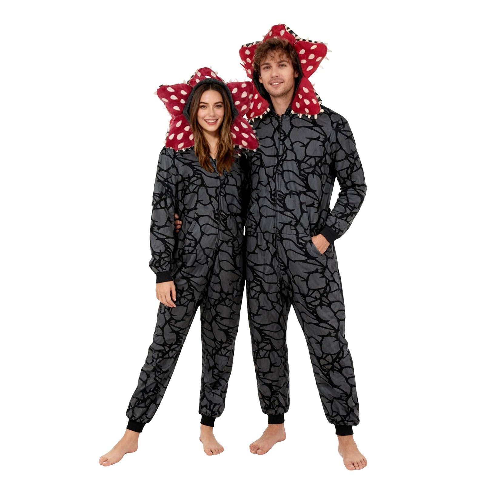D-Demogorgon Combinaison Pyjama Famille Unisexe Polaire Enfant Adulte Grenouillère d'hiver à Capuche, Manches Longues et Doublure Polaire Parfait pour l'hiver, Noël, Le Cosplay et d'autres Occasions