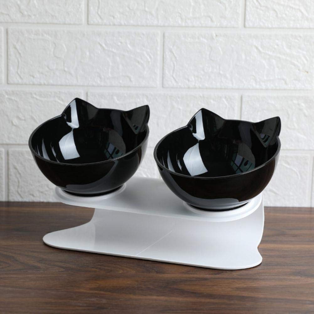 Comedero Doble Antideslizante para Gatos, Cuencos Dobles for Gatos con Soporte Elevado, Cuencos Antideslizantes for Comida y Agua for Mascotas, Multicolor, 1/2/3/4 Uds(Black Bowl Only,2 pcs)