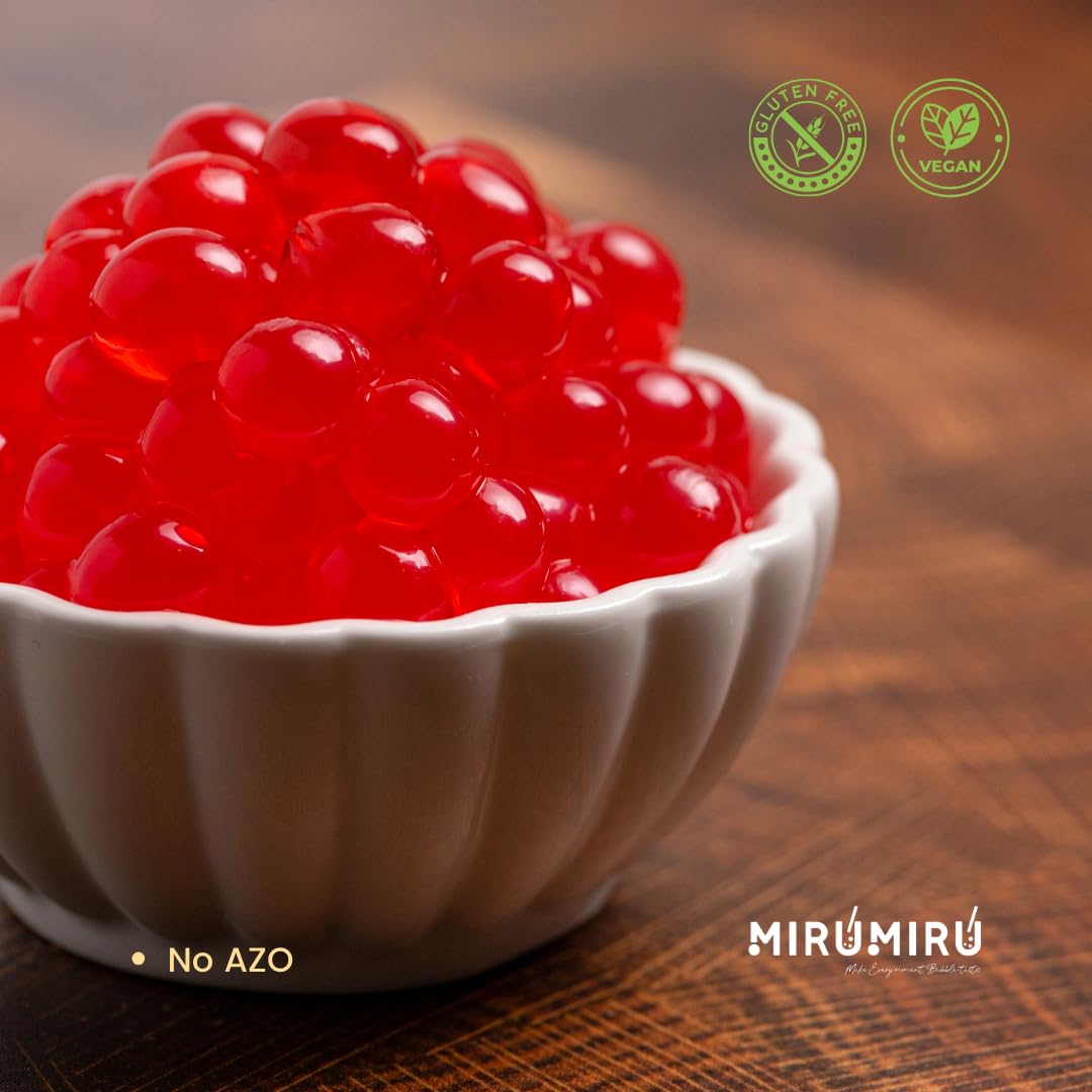 MiruMiru - POPPING BOBA ORIGINALE per Bubble Tea - Pesca - 140g - senza coloranti artificiali, meno zucchero, 100% VEGETALIANO e SENZA GLUTINE