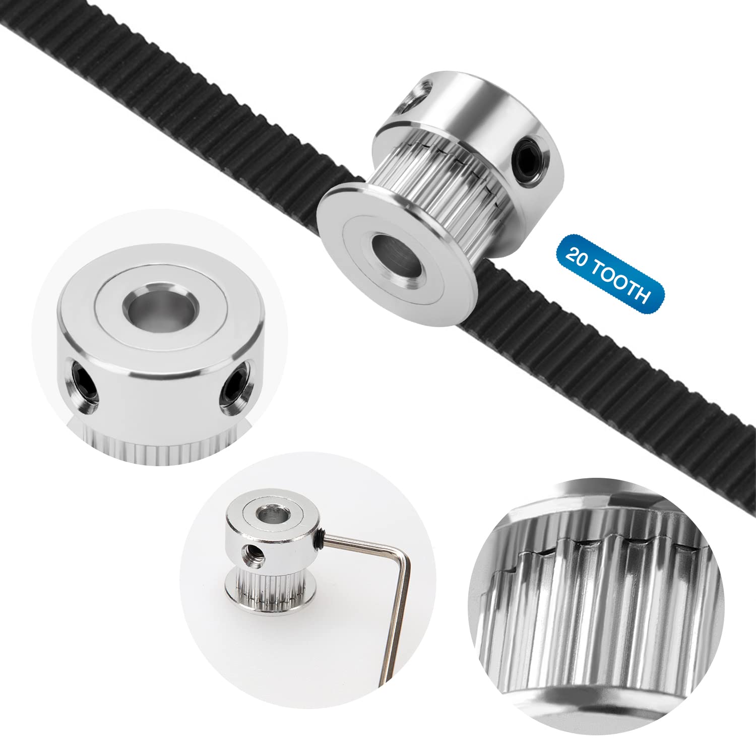 6 Pulegge GT2 Per Cinghia Dentata - 20 Denti, Foro 5mm, In Alluminio, Per Stampanti 3D E CNC