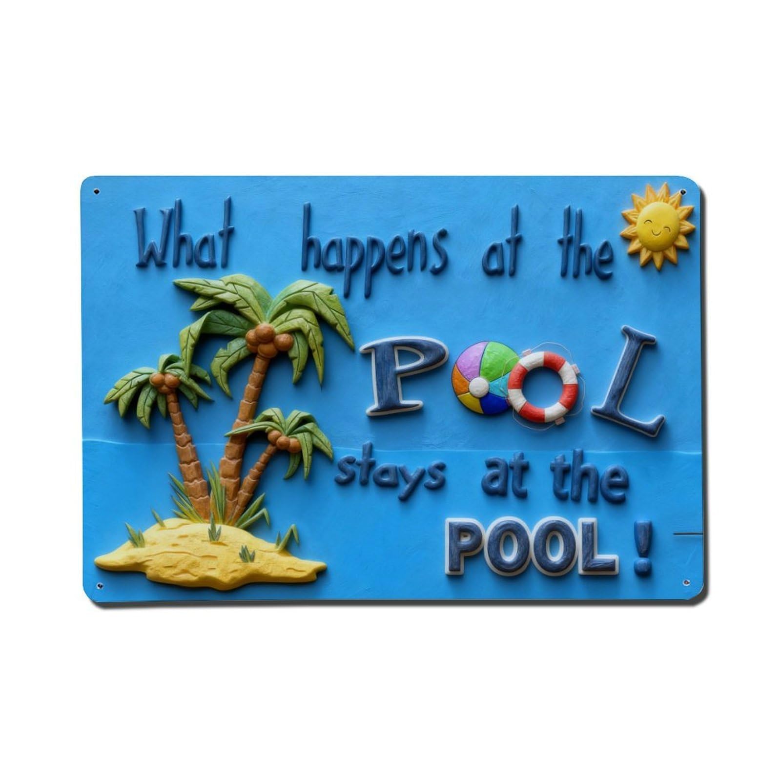 Iageret Vintage Tropical Pool Scene With Palm Trees And Sun_1 Metal Tin Sign Retro Wall Decor, Bar Garage Cafe Kitchen Home Wall Art Poster Decoration 8X12inches
