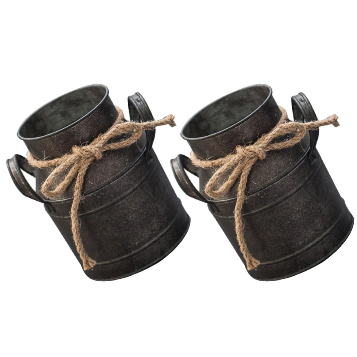 Cubo de hierro vintage para flores diseño retro set de 2 maceteros de metal decorativos