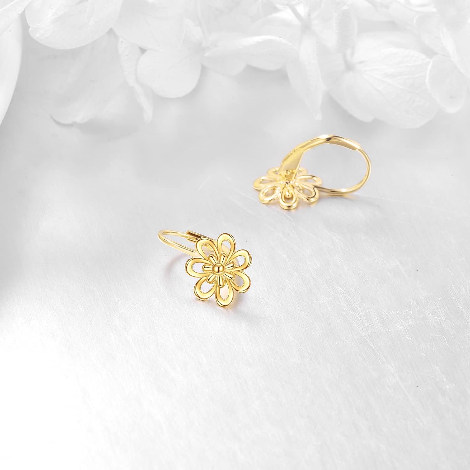 Daisy Earrings for Women 14K Yellow Gold Daisy Flower Leverback Dangle Hoop Earrings Jewelry Christmas Birthday Gifts for Teens Girls - Image 4