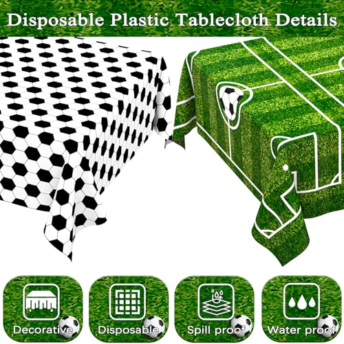 Image of WNINK 2 Pack Plastic Tablecloth - Soccer Party Decorations - Disposable Rectangle Table Cover - Grass Pattern - for Soccer Theme Birthday Party - 54 x 108 Inch