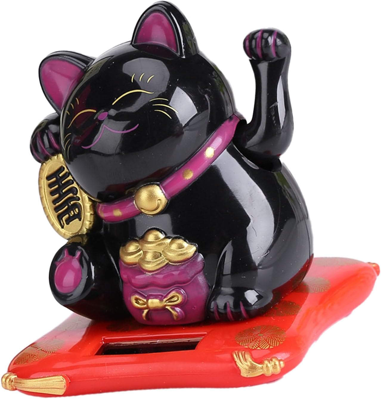 Oumefar Solar Powered Cute Waving Cat Plastic Good Luck Wealth Welcoming Cats Home Display Car Decor 7x6.5cm(Black)