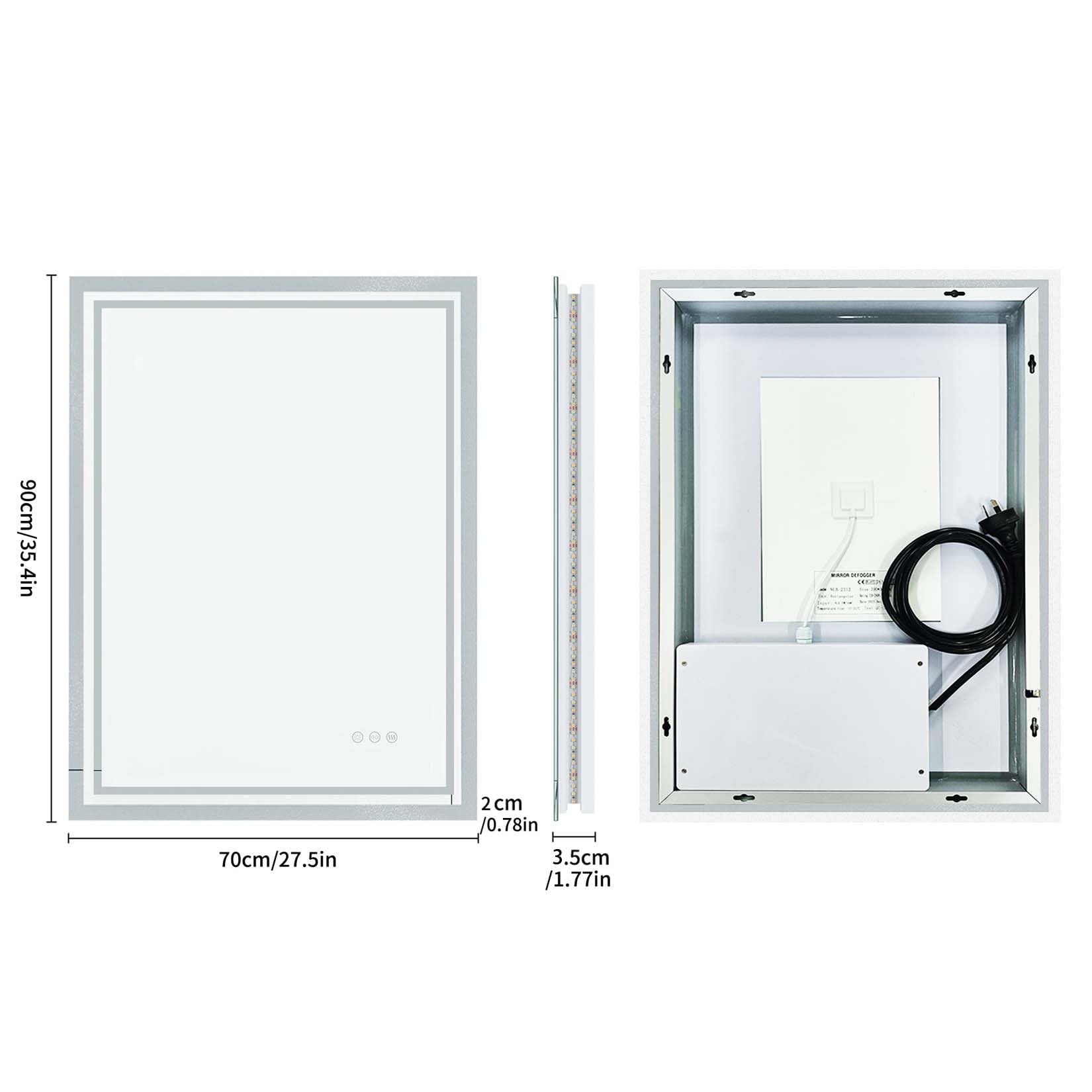 LUVODI Miroir de salle de bain lumineux à LED : 700x900 mm à intensité variable avec coussin de désembuage, vertical ou horizontal, classé IP65