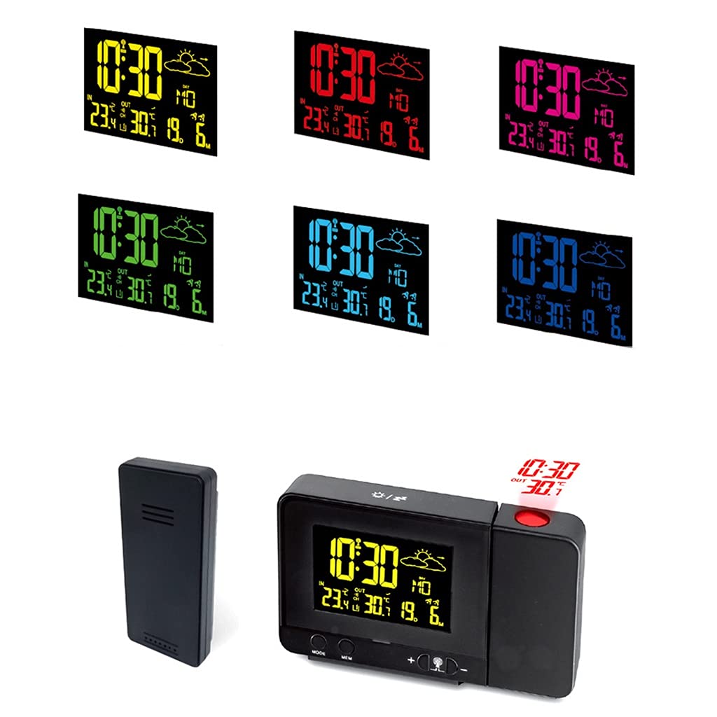 Réveil à Projection LED - Projette L'heure Sur Le Mur/plafond, Affiche Température Et Humidité, Grand écran, Snooze, Port USB - Noir