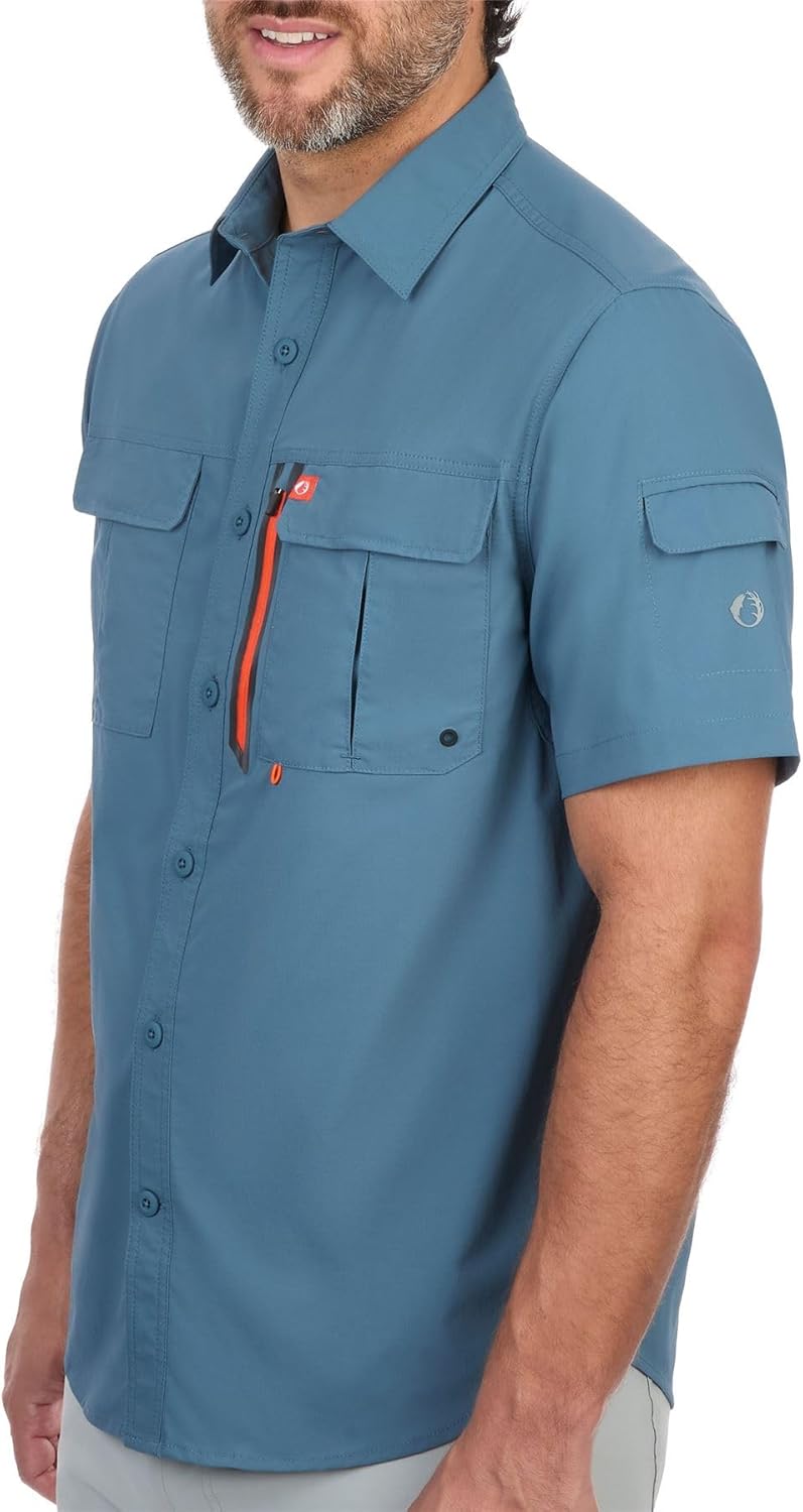 The American Outdoorsman Blackfoot River Short Sleeve Fishing Shirt for Men Dusk Blue - Image 4