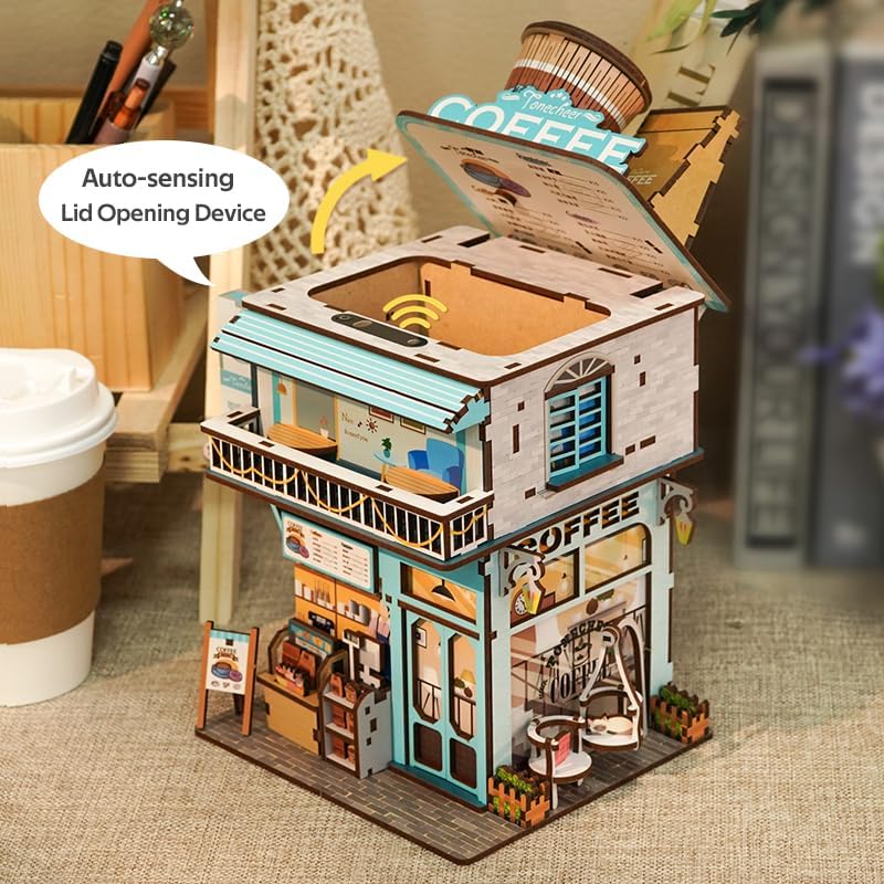 Miniatura 3 de Tonecheer Kit de modelo de casa de muñecas de escritorio con rompecabezas 3D, decoración del hogar, apertura automática de tapa, almacenamiento de