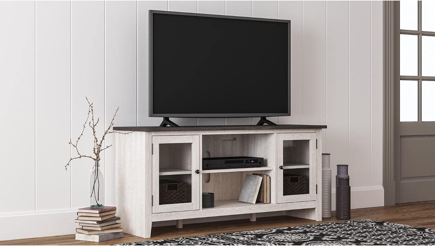 Signature Design by Ashley Dorrinson Farmhouse TV Stand with Fireplace Option, Fits TVs up to 58