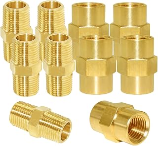 Joywayus Brass Pipe Fitting Hex Nipple Equal 5Pcs 1/2"NPT Male + 5Pcs 1/2"NPT Female Air Fuel Water (Pack of 10)